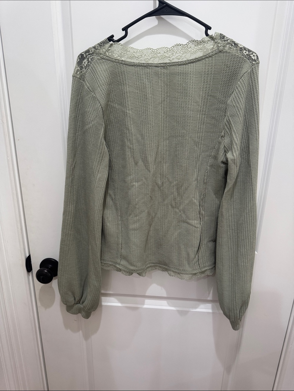 gimmicks by BKE Lace-Trim Button Front Top in Sage Green - Picture 3 of 3